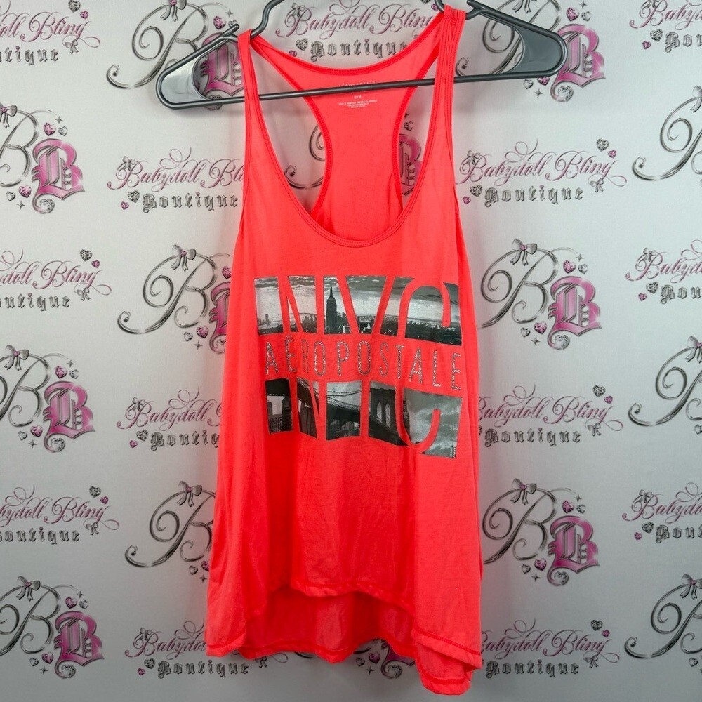Aeropostale tank top racer back graphic Neon coral orange pink Graphic Tank Top